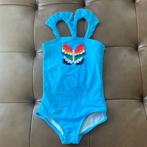 Hannah Andersson Blue Butterfly Swimsuit. Girls Size 4.